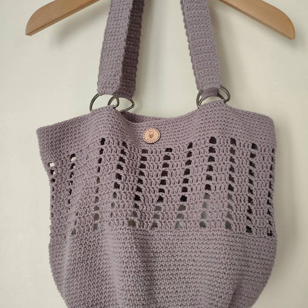 Sac cabas brun clair en coton, fait main au crochet