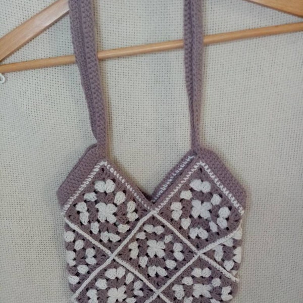 Sac à main carrés taupe et blanc en coton