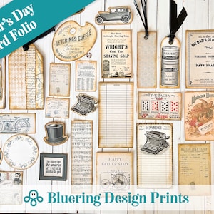 Kit de tarjetas para el Día del Padre, Kit de diario basura, Descarga digital, Efímera, Etiquetas, Kit de bricolaje, Regalo para papá
