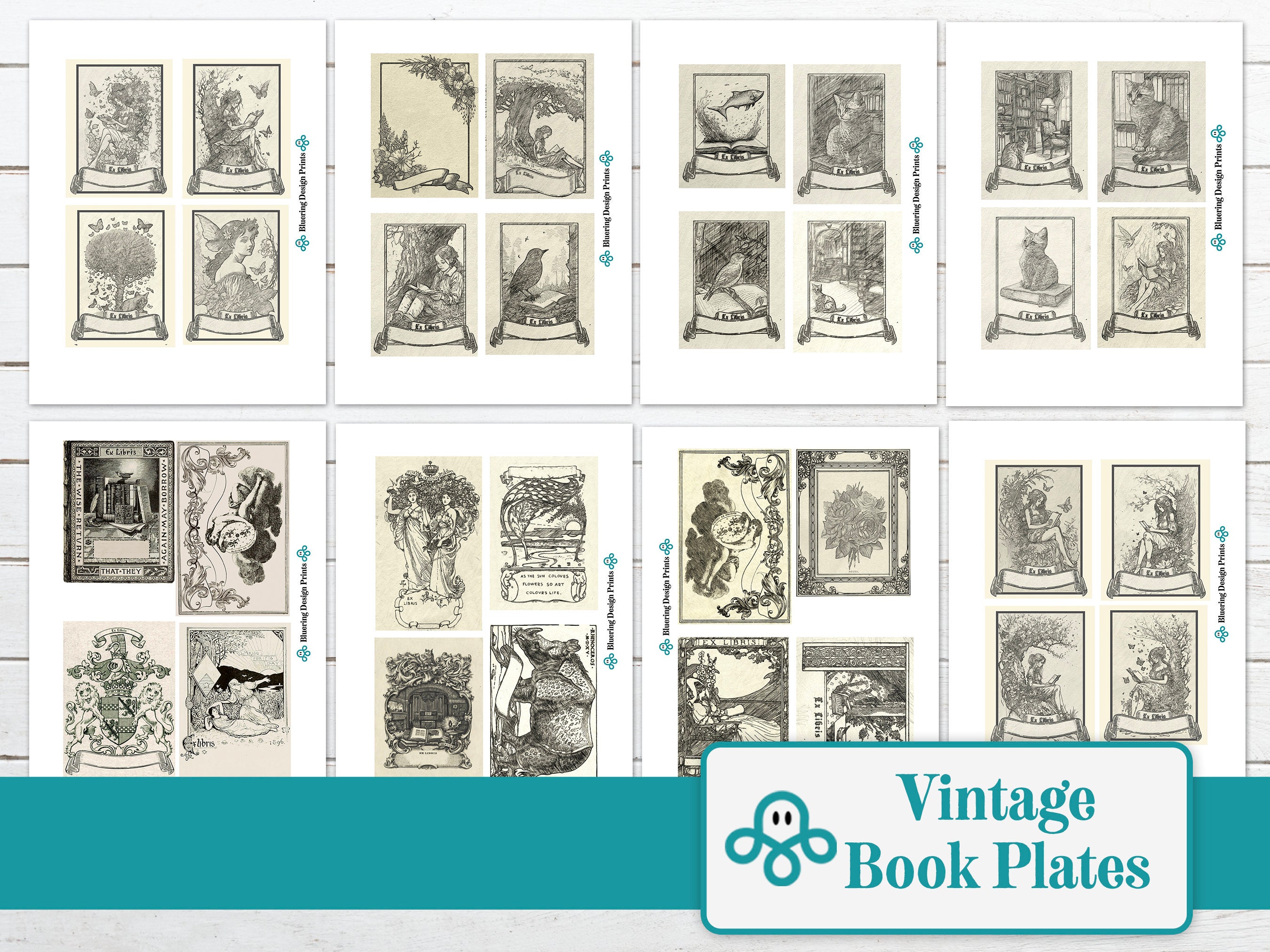Vintage Bookplates Ephemera Ex Libris Designs digital Download Etsy