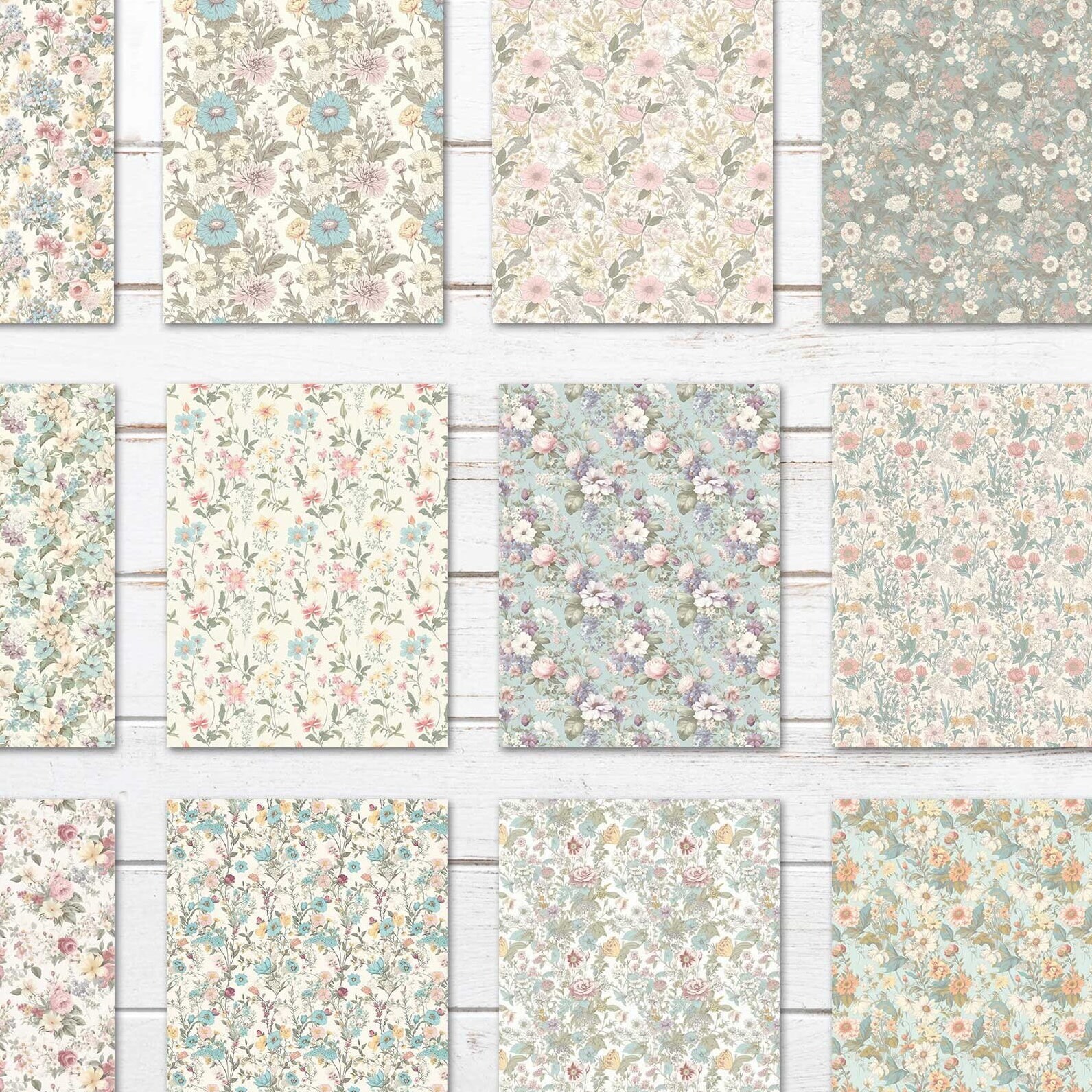 Vintage Floral Cottage Papers | Digital Download | Flowers | Junk Journal Floral Papers