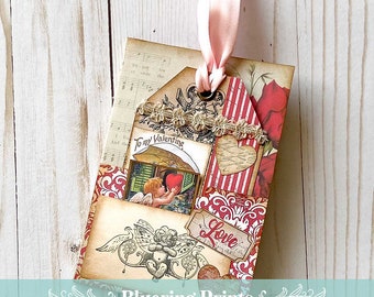 Clara Valentine Card Kit, Junk Journal Kit, Folding Folio, Valentines, Valentines Day, Art Journal Kit