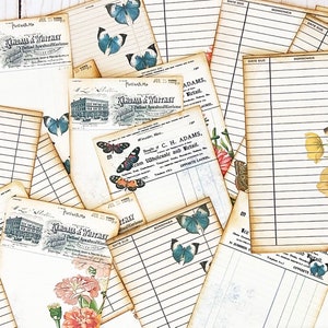 Cartões de diário, Junk Journal Digital, Download digital, Ephemera, Floral, Vintage, Cartões de biblioteca, Junk Journal Kit de papelaria para impressão