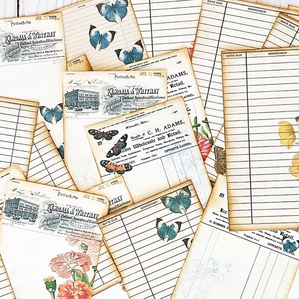 Journal Cards, Junk Journal, Junk Journal Digital, Digital Download, Ephemera, Floral, Vintage, Library Cards, Invoices