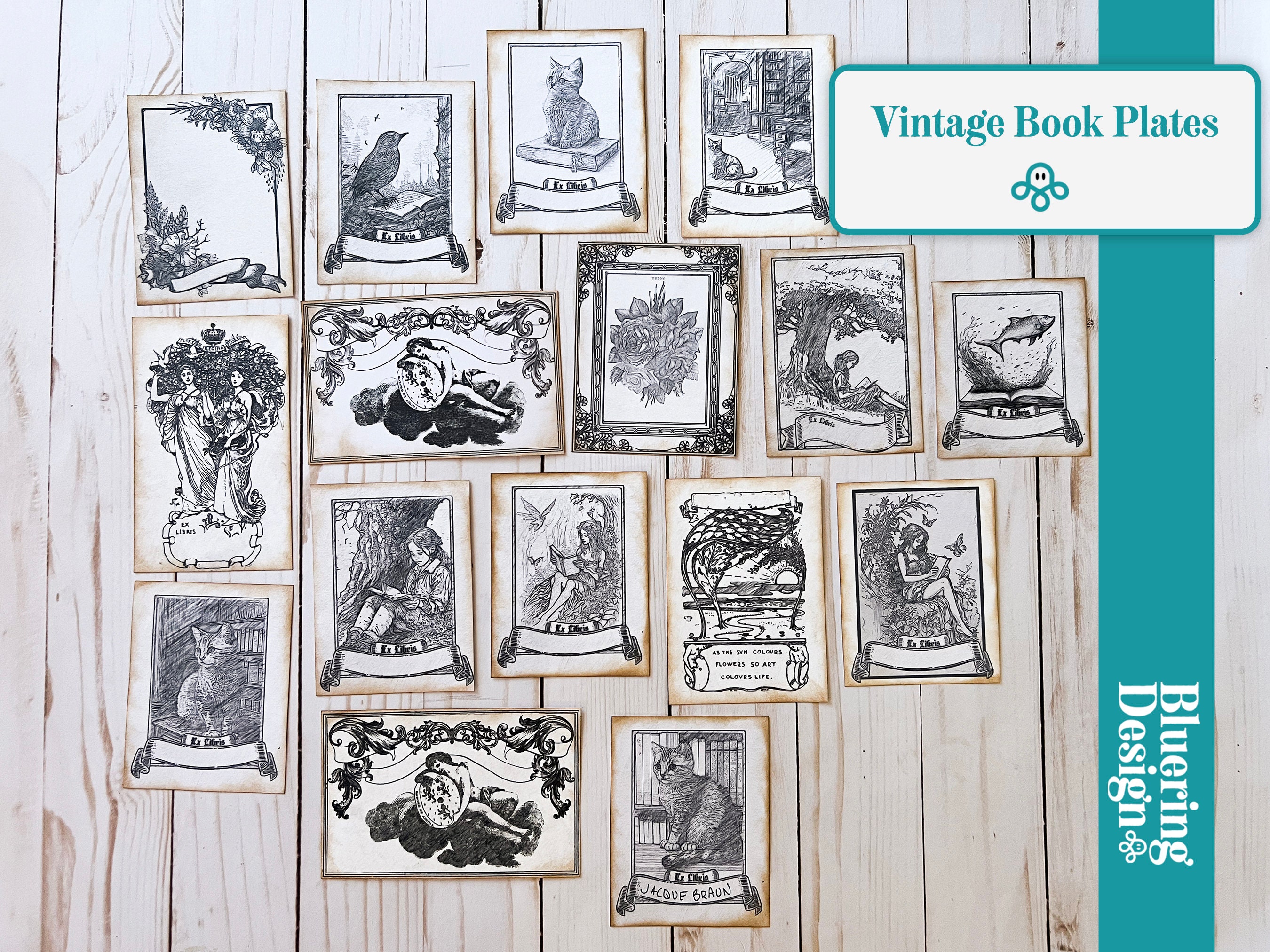 Vintage Bookplates Ephemera Ex Libris Designs digital Download Etsy