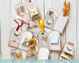 Posey Junk Journal Tags, Junk Journal Kit, Printable Ephemera, Digital Download