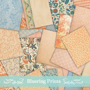 Blue and Peach Paper Pack, Printable Papers, Digital Junk Journal, Junk Journal Kit, Digital Papers, Scrapbook Paper