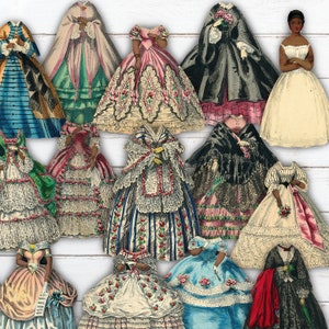 Vintage Black Girl Paper Doll with 19 Outfits, Junk Journal, Ephemera, Costumes, Digital Download