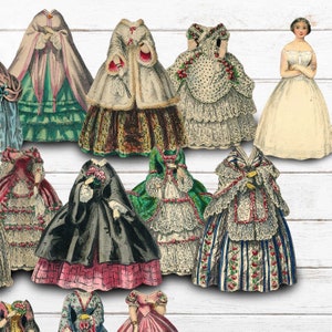 Vintage Paper Doll with 19 Outfits, Junk Journal, Ephemera, Junk Journal Supplies, Outfits, Costumes, Digital Download