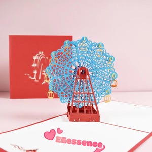 Cartão pop-up de roda gigante feito à mão, cartão de aniversário 3D, cartão de aniversário, artesanato em papel cortado a laser, presente exclusivo para ela/ele