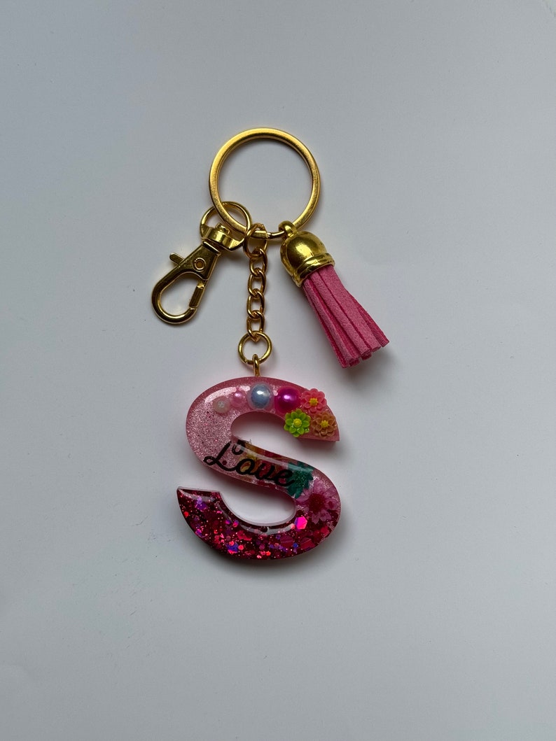 Decorated Keychains Resin Initial Keychain: Custom Glitter Letter With Tassel - Etsy
