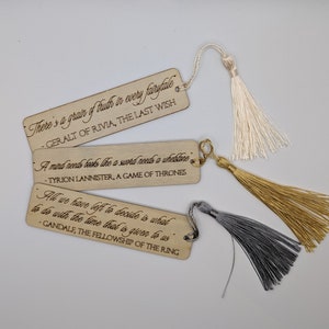 Custom Wood Bookmark Laser Engraved with Quote or Message of Your Choice, Multiple Tassel Colors Available