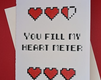 Video Game Valentine's Day Card, Nerdy 8-bit hearts greeting card for valentines day, anniversary, birthday, boyfriend, girlfriend, gamer