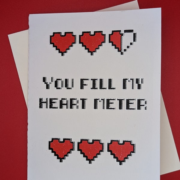 Video Game Valentine's Day Card, Nerdy 8-bit hearts greeting card for valentines day, anniversary, birthday, boyfriend, girlfriend, gamer