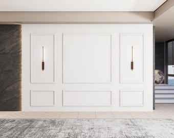 Wainscoting Paneling Kit, 3 Upper Rectangles and 3 Bottom Frames in our Pre-Cut, Factory-Primed Wall Molding Package, Wall Moulding Kit