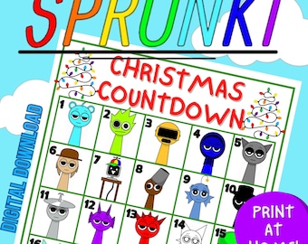 Printable Sprunki Countdown Calendar, Geometry Dash Advent Calendar, Christmas Countdown