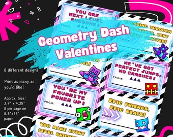 PRINT YOUR OWN Geometry Dash Valentines, Digital Download, Geometry Dash valentine&#39;s cards