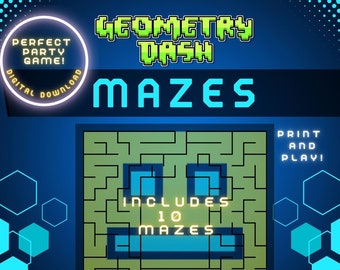 Printable Geometry Dash Mazes, 10-pack, Digital Download, Geometry Dash birthday party game