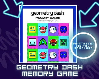 Printable Geometry Dash Memory Card Game, Digital Download, Geometry Dash birthday game, Geometry Dash party game