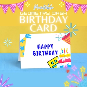 Cartão de aniversário Geometry Dash para impressão, download digital, aniversário Geometry Dash