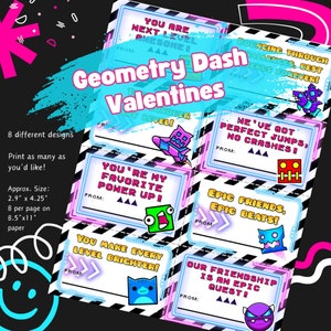 IMPRIME TUS PROPIAS tarjetas de San Valentín de Geometry Dash, descarga digital, tarjetas de San Valentín de Geometry Dash