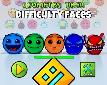 Difficulty Faces, Geometry Dash toys, 3D printed cubes, Geometry Dash Icons, Cake Toppers