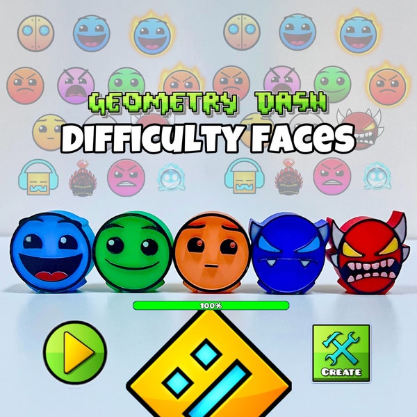 Difficulty Faces, Geometry Dash toys, 3D printed cubes, Geometry Dash Icons, Cake Toppers