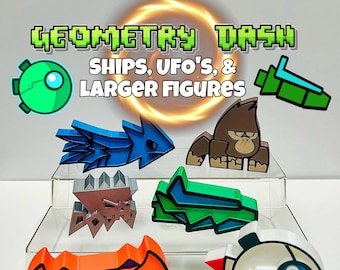 Ships, UFO&#39;s, Geometry Dash 3D printed large icons, Geometry Dash Icons, Cake Toppers, Geometry Dash 2.2 blocks