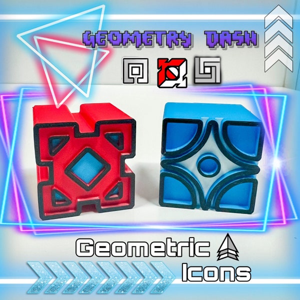 Geometric Icons, Geometry Dash toys, 3D printed, Geometry Dash Icons, Cake Toppers, Geo Dash, 2.2, 2.3