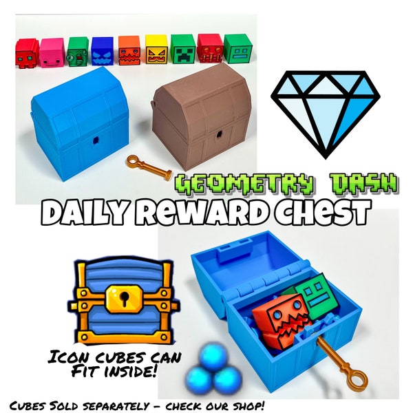 Daily Reward Chest, Key, Gems, Mana Orbs, Geometry Dash Toys, 3D printed, Geometry Dash Cake Toppers, Geodash, Easter