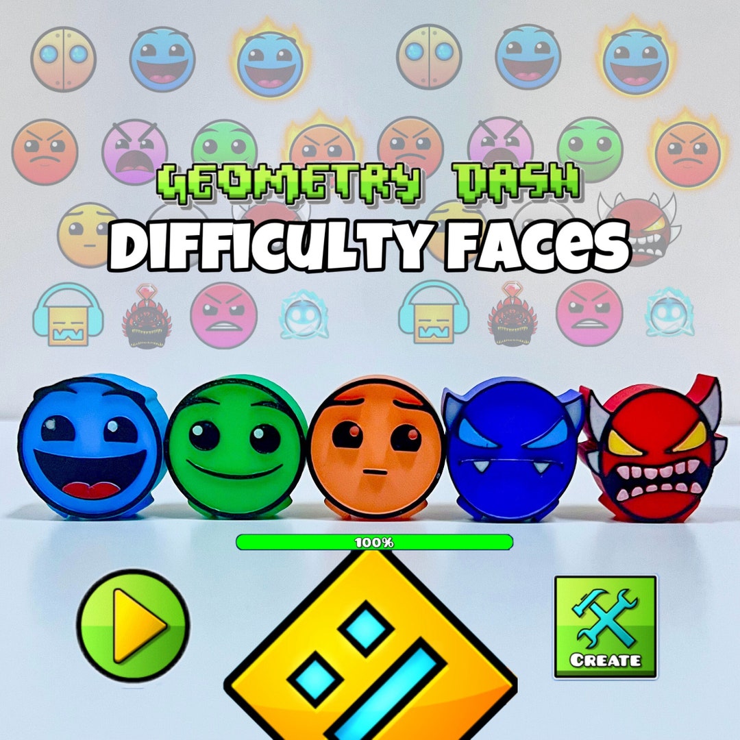 Geometry Dash Difficulty Faces, Geometry Dash Toys, 3D Printed Cubes, Geometry Dash Icons, Cake