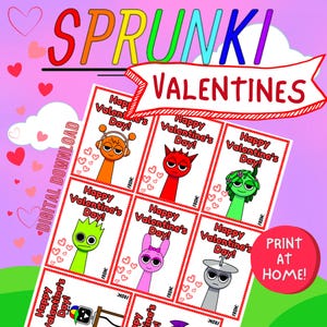 Drucken Sie Ihre eigenen Sprunki-Valentinstagskarten, Digital Download