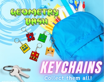 Geometry Dash Keychain, Geometry Dash Backpack Decoration, Geometry Dash Gamer Gift, Birthday Gift, Party Favor, zipper charm