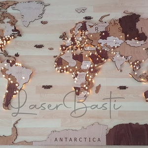 World map wood 3D LED, laser cut file. SVG, DXF, Ai, LBRN2 project. 2 m x 1.2 m Download Worldmap Wood Lightburn