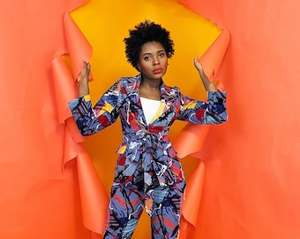 Colorful African print women&#39;s pant suit Jacket and pants