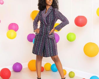 African print ankara women&#39;s Jacket dress multicolor dress.  Jacket for women. Ankara short dress Evening dress Party dress.  African dress