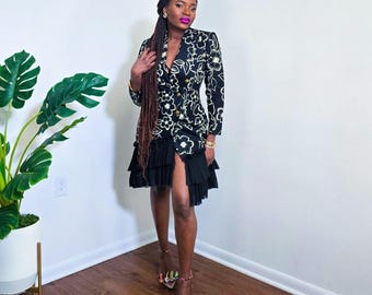 Floral Ankara Blazer Dress: Double-Breasted African Print Jacket