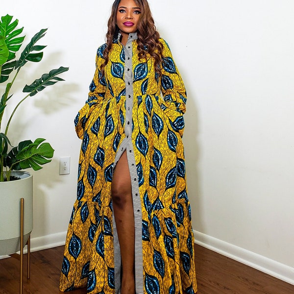 African print maxi dress ankara maxi dress long sleeve African dress Women's party dress colorful print dress special occasion dress