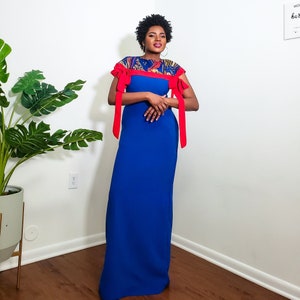 Color block dress for women ankara mix dress long blue dress colorful long dress loose fit dress tall girl dress African dress Ankara dress