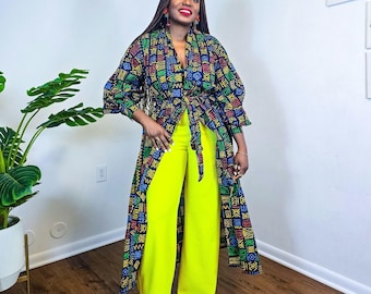 Colorful African Print Kimono Top: Loose Fit Cotton Jacket; Ankara jacket