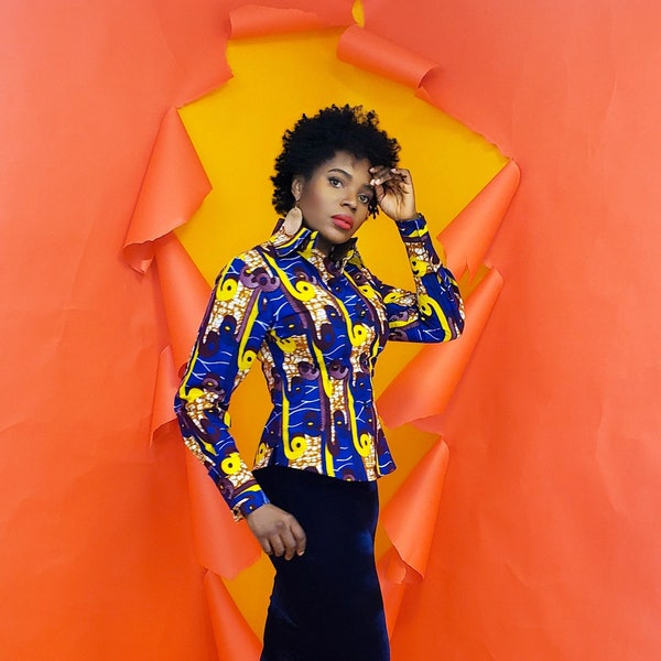 African print button down women's shirt  for work. Print shirt. Women's shirt. Button down shirt.  Ankara shirt. African shirt