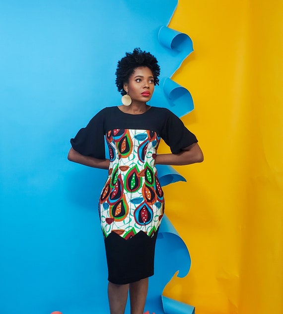 African Print Mix Women's Fitted Dress for Work