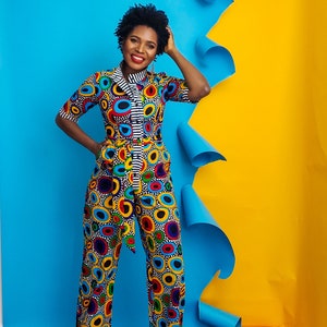 Colorful Ankara Print Jumpsuit: Women&#39;s African Cotton Jumper