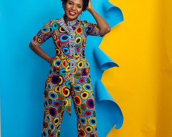 Colorful ankara print Jumpsuit. Multicolor women&#39;s Jumper in African print. Women&#39;s jumper Women&#39;s jumpsuit. African print jumper