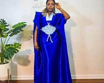 Royal blue Bubu Dress: African Caftan dress, Tie Waist