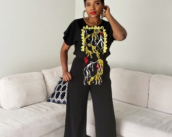 Black print mix crop top