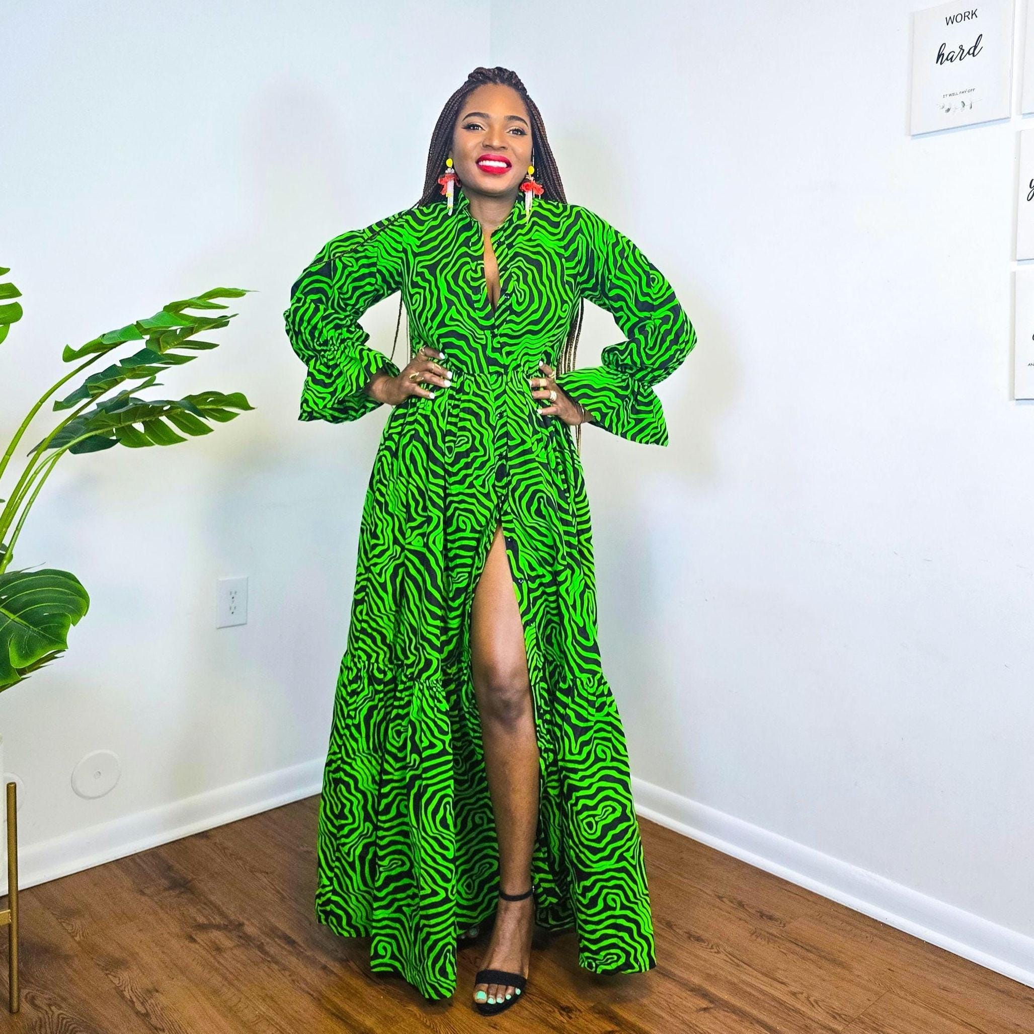 Line Ankara Design Dresses Irene Ankara Shirt Dress Green And Black African  Print