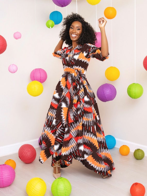 Multicolor wrap dress sales