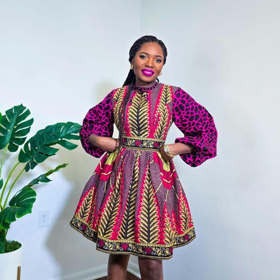 bubble dress short sleeve African Print Short Dress: Ankara Bubble Sleeve Cotton Dress