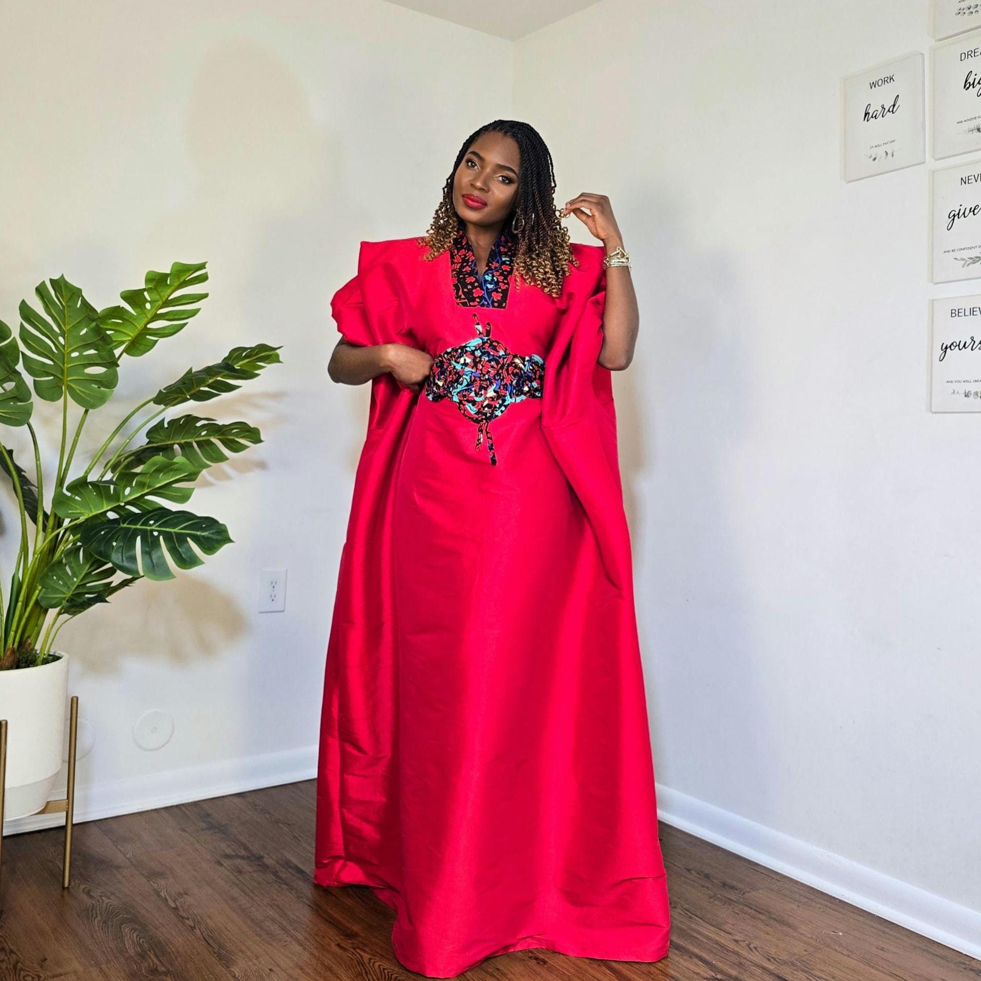 strapless open back dress Red Cinched Waist Trumpet Midi Dress – Half Sleeve Elegance Red / S main image 1